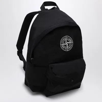 Stone Island Black Backpack With Compass Logo In Black