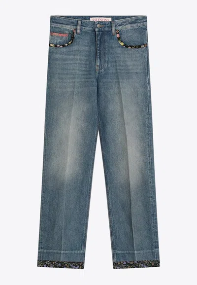 Valentino High Rise Viscose Straight Jeans In Blue