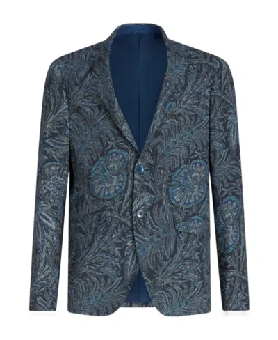 Etro Jacket With Foliage Pattern In Black