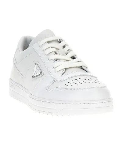 Prada White Leather Downtown Sneakers In White