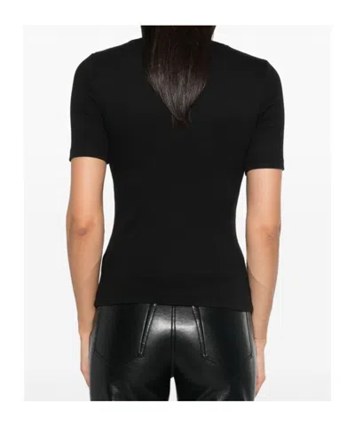 Anine Bing Ribbed Texture Short Sleeved T Shirt With Button Detailing In Black