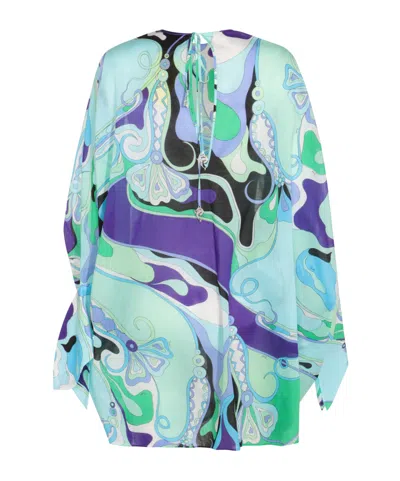 Pucci Multicolor Cotton Dress In Blue