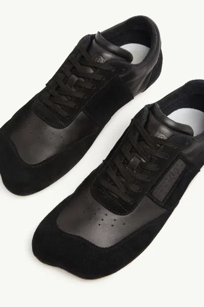 Mm6 Maison Margiela Black Leather And Suede Anatomic Sneakers