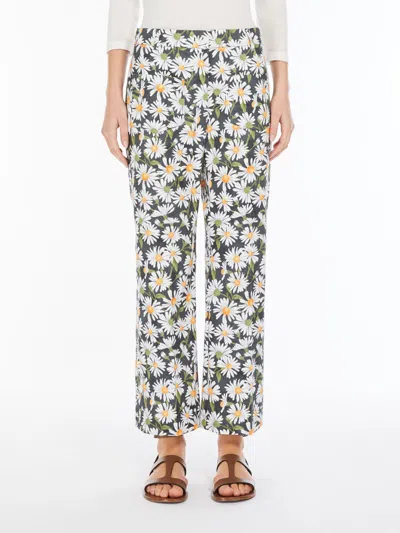 Weekend Max Mara High Waist Floral Pattern Trousers With Belt Loops In White