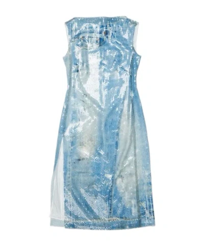Acne Studios Blue Printed Sequin Midi Dress In Medium Blue