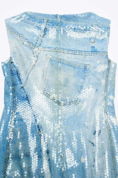 Acne Studios Blue Printed Sequin Midi Dress In Medium Blue