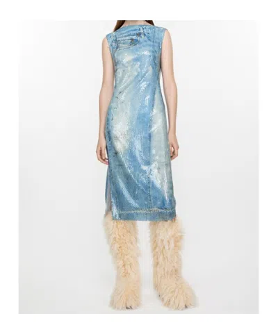 Acne Studios Blue Printed Sequin Midi Dress In Medium Blue