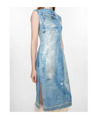 Acne Studios Blue Printed Sequin Midi Dress In Medium Blue