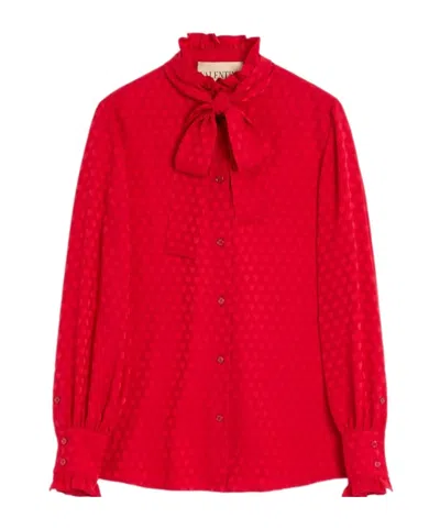 Valentino Crepe De Chine Shirt With Cour De Coeur Print In Red