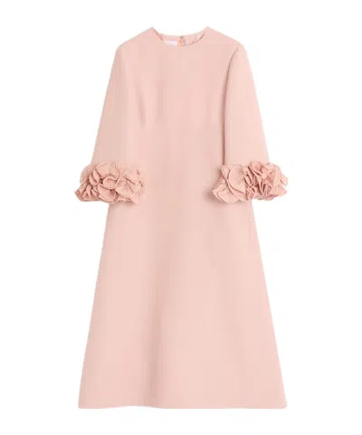 Valentino Wool-silk Floral-sleeve Midi Dress In Vieux Rose