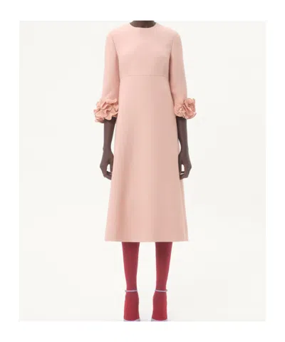 Valentino Wool-silk Floral-sleeve Midi Dress In Vieux Rose