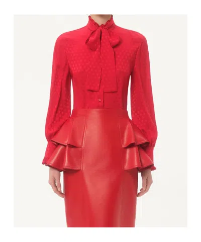 Valentino Crepe De Chine Shirt With Cour De Coeur Print In Red