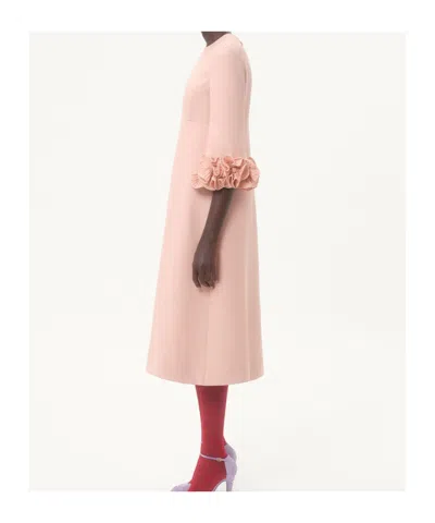 Valentino Wool-silk Floral-sleeve Midi Dress In Vieux Rose