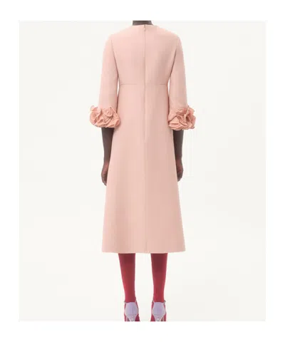 Valentino Wool-silk Floral-sleeve Midi Dress In Vieux Rose