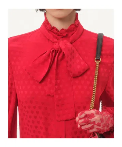 Valentino Crepe De Chine Shirt With Cour De Coeur Print In Red