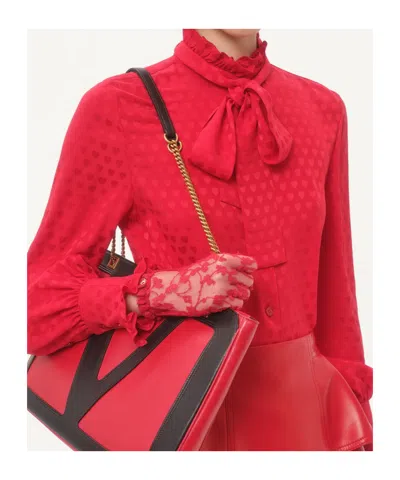 Valentino Crepe De Chine Shirt With Cour De Coeur Print In Red