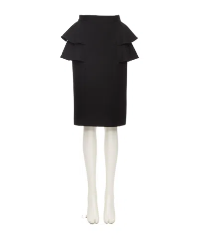 Valentino Black Skirt With Ruffles On The Sides In Black