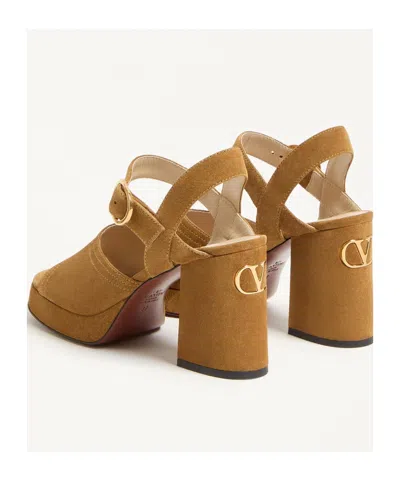 Valentino Garavani Mustard Suede Vlogo Signature Sandals In Animal Print