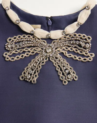 Valentino Garavani Wool And Silk Embroidered Dress In Blue