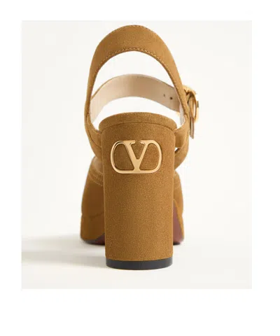 Valentino Garavani Mustard Suede Vlogo Signature Sandals In Animal Print