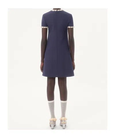 Valentino Garavani Wool And Silk Embroidered Dress In Blue