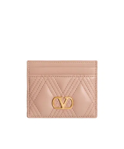 Valentino Garavani Garavani Quiltie 67 Cardholder In Quilted Nappa Woman Rose Cannelle Uni