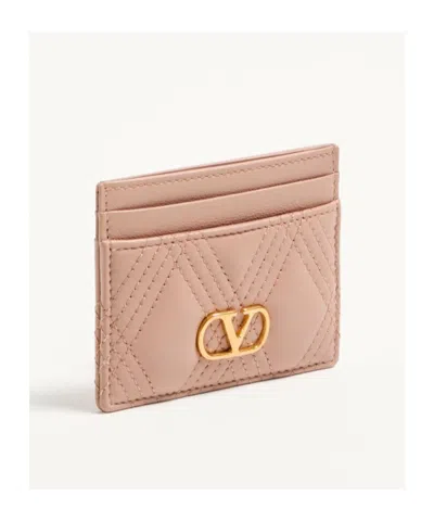 Valentino Garavani Garavani Quiltie 67 Cardholder In Quilted Nappa Woman Rose Cannelle Uni