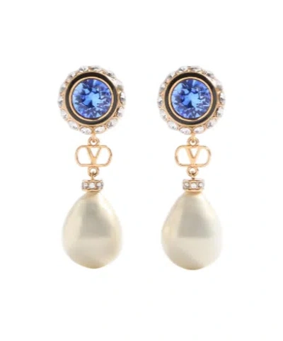 Valentino Garavani Vlogo Signature Pearl Earrings In Blue