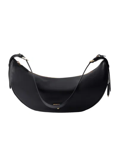 Prada Demi-lune Large Leather Shoulder Bags In Black