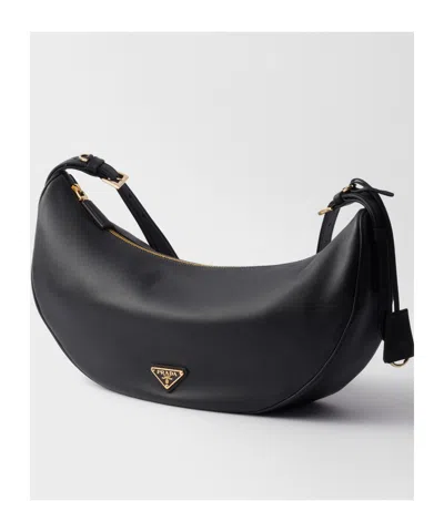 Prada Demi-lune Large Leather Shoulder Bags In Black
