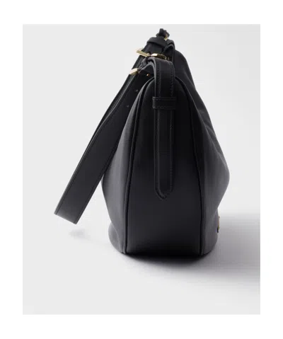 Prada Demi-lune Large Leather Shoulder Bags In Black