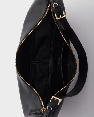 Prada Demi-lune Large Leather Shoulder Bags In Black