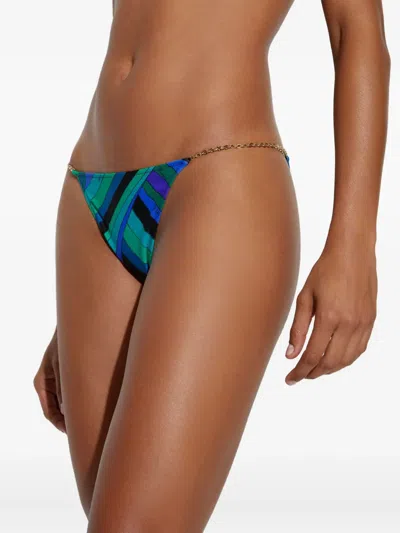 Pucci Iride-print Triangle Bikini Bottom In Green