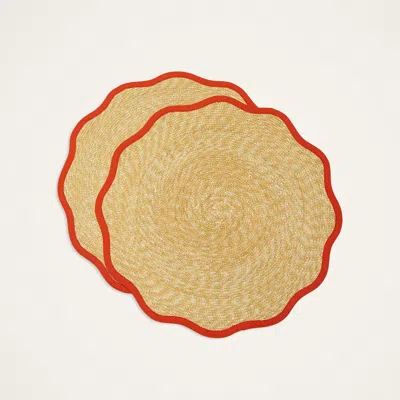 La Doublej Straw Cloud Placemats Set Of 2 In Solid Orange