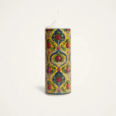 La Doublej Printed Pillar Candle In Ananas Yellow