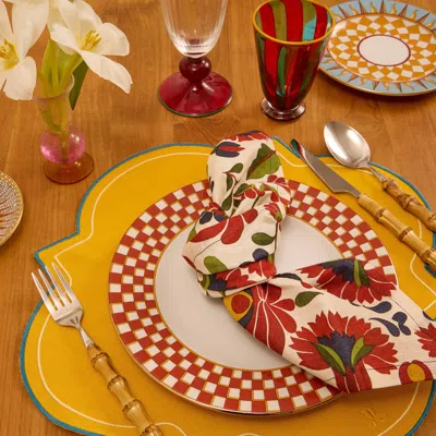 La Doublej Medallion Placemats Set Of 2 In Solid Yellow