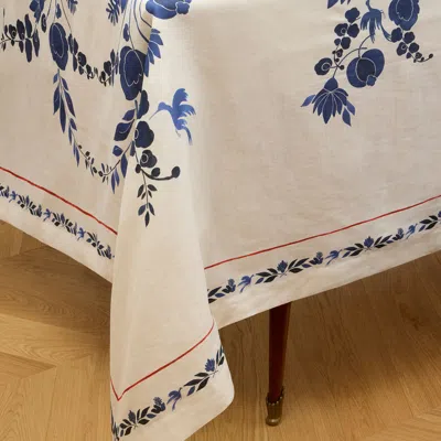 La Doublej Medium Wildbird Linen Tablecloth In Wildbird Placée Blue
