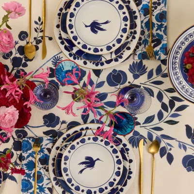 La Doublej Medium Wildbird Linen Tablecloth In Wildbird Placée Blue