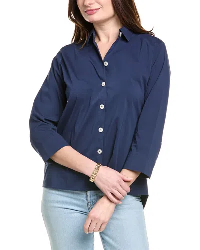 Foxcroft Evelyn Three-quarter Sleeve Button-up Shirt In Blue