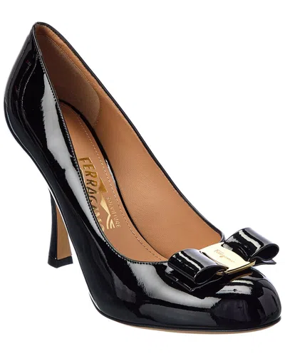 Ferragamo Woman Kitten Heel Pump With Asymmetric Bow In Black