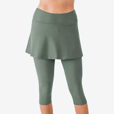 Calypsa Flared Swim Skort With Capri Leggings In Green