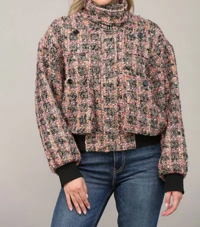 Fate Pocketed Tweed Bomber Jacket In Multi In Multi