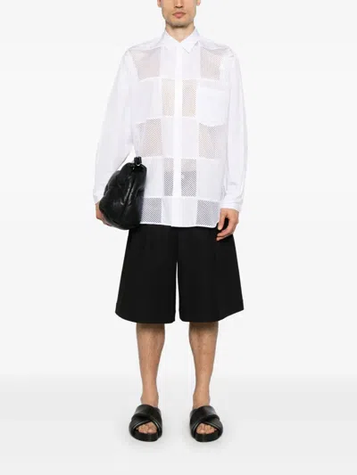 Comme Des Garçons Homme Deux Cotton Shirt W/ Mesh Inserts In White