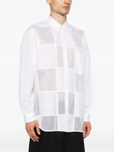 Comme Des Garçons Homme Deux Cotton Shirt W/ Mesh Inserts In White