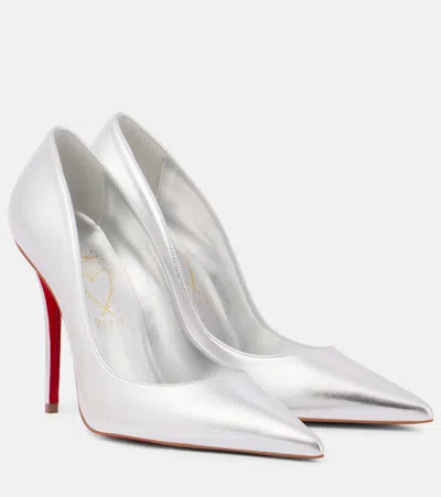 Christian Louboutin Women Miss Z 100mm Pumps In Pearlescent Leather In Silver