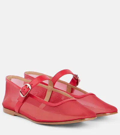 Le Monde Beryl Leather-trimmed Mesh Mary Jane Flats In Red