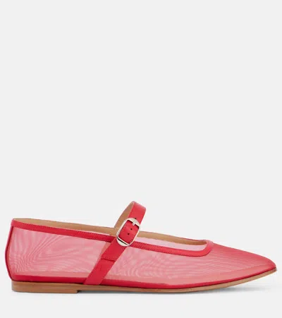 Le Monde Beryl Leather-trimmed Mesh Mary Jane Flats In Red
