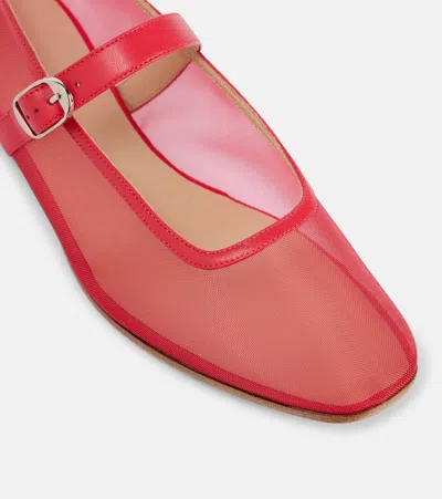 Le Monde Beryl Leather-trimmed Mesh Mary Jane Flats In Red