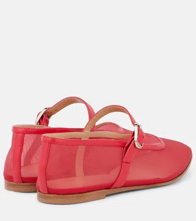 Le Monde Beryl Leather-trimmed Mesh Mary Jane Flats In Red