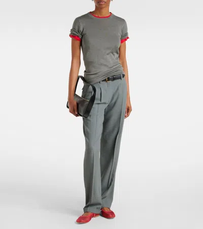 Le Monde Beryl Leather-trimmed Mesh Mary Jane Flats In Red